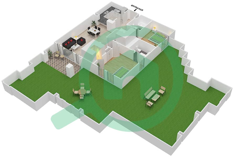 锐翰8号楼 - 2 卧室公寓单位10 GROUND FLOOR戶型图 Ground Floor interactive3D