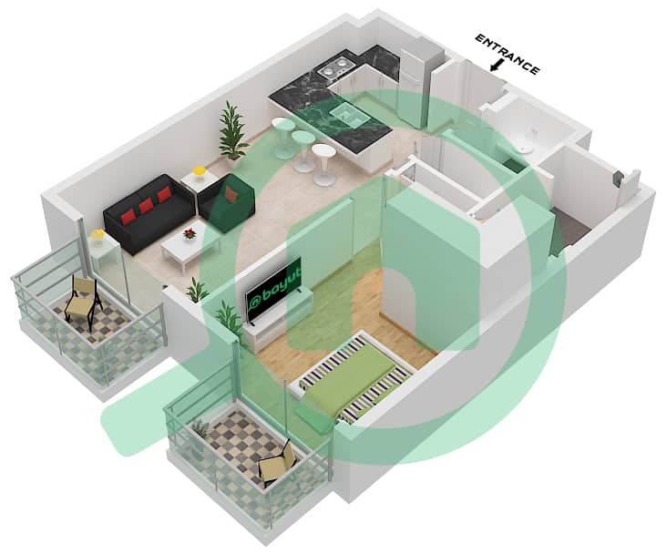Резиденции Белмонт - Апартамент  планировка Тип 1B-AA interactive3D