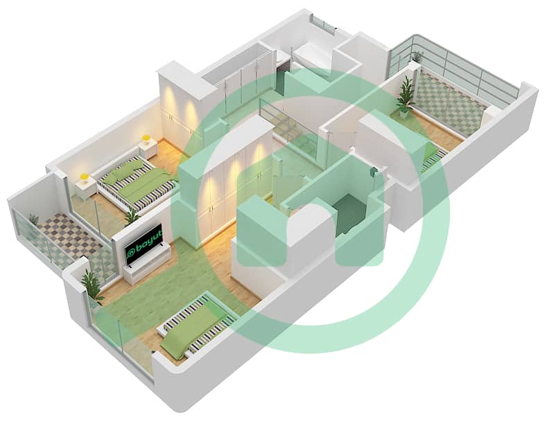 尼娜山庄 - 3 卧室联排别墅类型／单位CANNA /  UNIT 02.04戶型图 First Floor interactive3D
