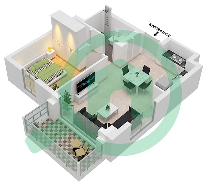 المخططات الطابقية لتصميم الوحدة 2-FLOOR 10-11 شقة 1 غرفة نوم - بايشور 3 interactive3D
