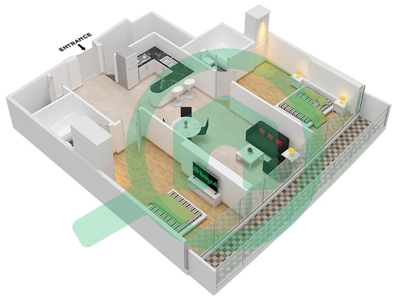 达马克滨海湾 - 2 卧室公寓单位1403 FLOOR -14TH戶型图 Floor -14th interactive3D
