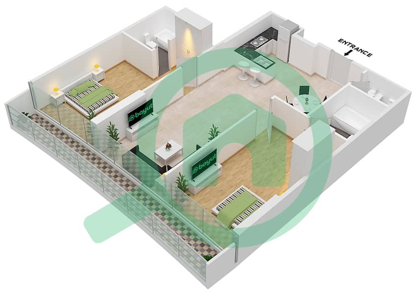 Marina Bay By DAMAC - 2 Bedroom Apartment Unit 1407 FLOOR-14TH Floor plan Floor-14th interactive3D