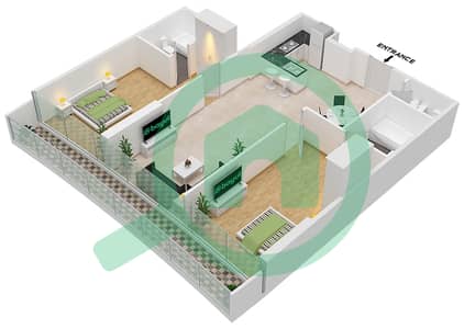 المخططات الطابقية لتصميم الوحدة 1407 FLOOR-14TH شقة 2 غرفة نوم - مارينا باي من داماك