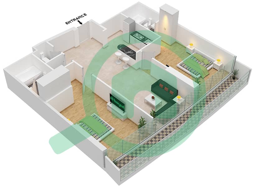 Marina Bay By DAMAC - 2 Bedroom Apartment Unit 1409 FLOOR-14TH Floor plan Floor-14th interactive3D