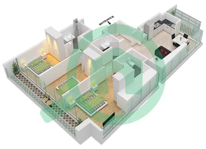 المخططات الطابقية لتصميم النموذج A شقة 3 غرف نوم - أيكون سيتي تاور C