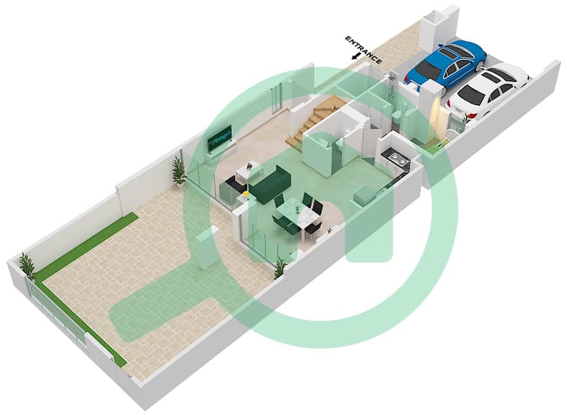 萨姆斯联排别墅 - 3 卧室联排别墅类型／单位A1 / UNIT-MID UNIT戶型图 Ground Floor interactive3D