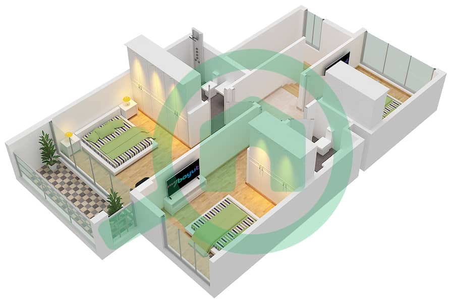 Shams Townhouses - 3 Bedroom Townhouse Type/unit A1 / UNIT-MID UNIT Floor plan First Floor interactive3D