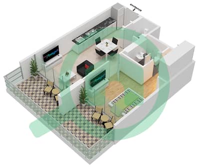 阿齐兹里维埃拉32号楼 - 1 卧室公寓类型3A-FLOOR 1戶型图