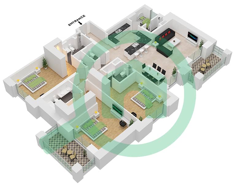 Al Jazi Building 2 - 3 Bedroom Apartment Type/unit D1 / UNIT-110-210 Floor plan Floor 1-2 interactive3D