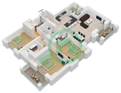 المخططات الطابقية لتصميم النموذج / الوحدة D1 / UNIT-310,410 شقة 3 غرف نوم - بناية الجازي 2