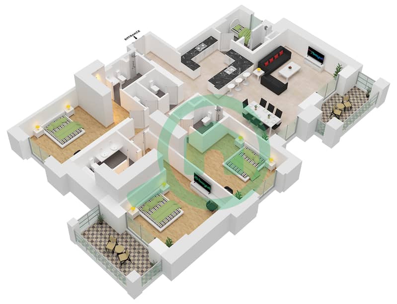 Al Jazi Building 2 - 3 Bedroom Apartment Type/unit D1 / UNIT-510,610 Floor plan Floor 5-6 interactive3D