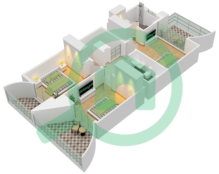 المخططات الطابقية لتصميم النموذج MODREN 2 تاون هاوس 3 غرف نوم - أنيا First Floor interactive3D