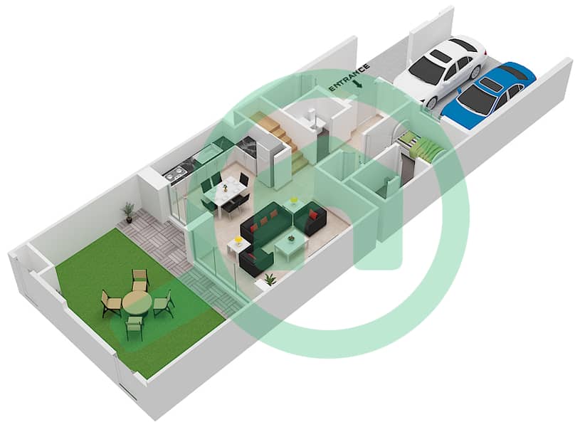 المخططات الطابقية لتصميم النموذج MODERN 3M تاون هاوس 3 غرف نوم - أنيا Ground Floor interactive3D