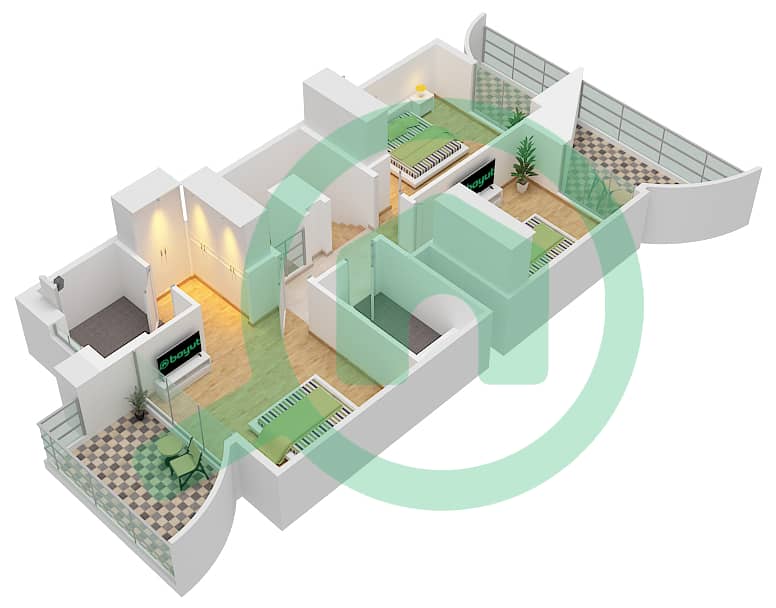 المخططات الطابقية لتصميم النموذج MODERN 3M تاون هاوس 3 غرف نوم - أنيا First Floor interactive3D