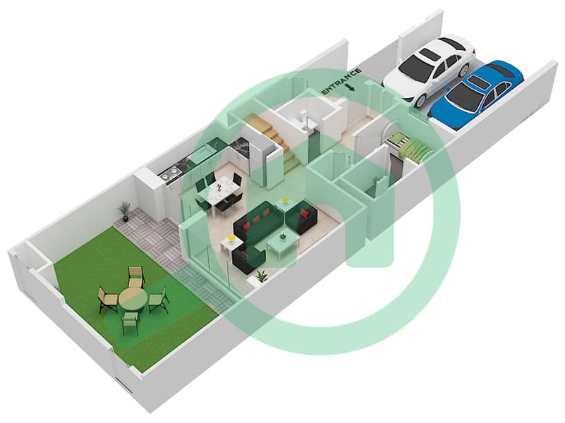المخططات الطابقية لتصميم النموذج MODERN 4M تاون هاوس 3 غرف نوم - أنيا Ground Floor interactive3D