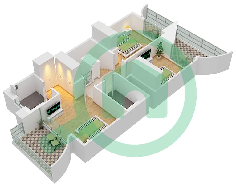 المخططات الطابقية لتصميم النموذج MODERN 1 تاون هاوس 3 غرف نوم - أنيا First Floor interactive3D