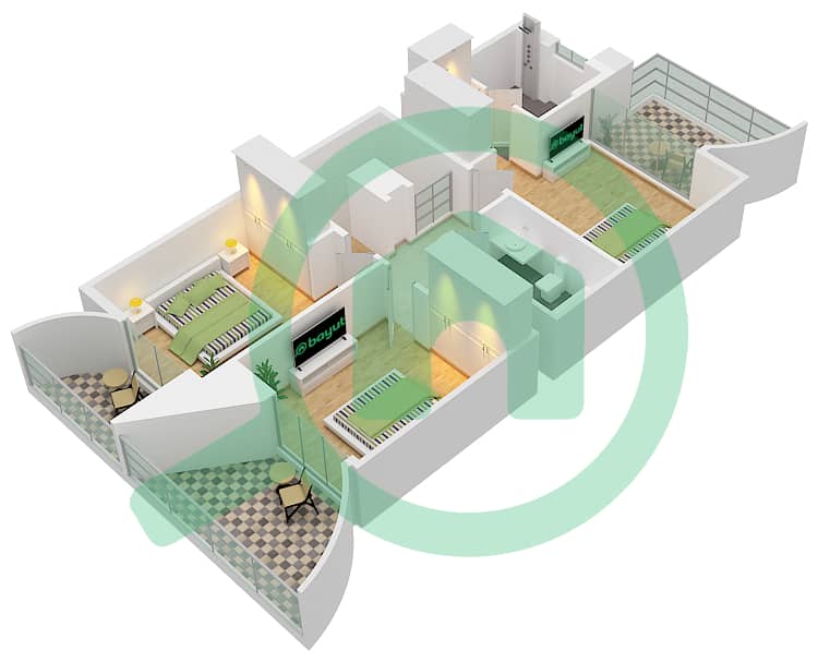 安雅小区 - 3 卧室联排别墅类型MODERN 1M戶型图 First Floor interactive3D