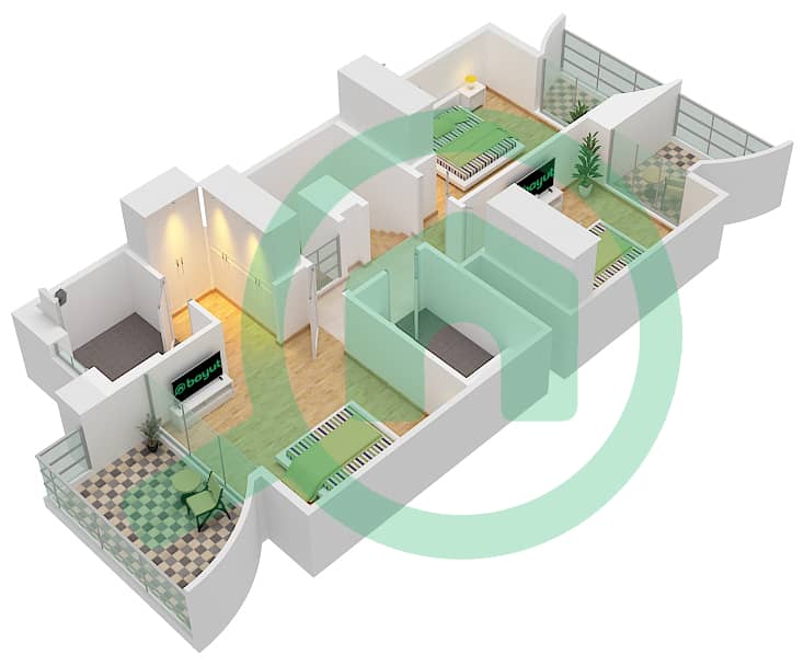 المخططات الطابقية لتصميم النموذج MODERN 5 تاون هاوس 3 غرف نوم - أنيا First Floor interactive3D