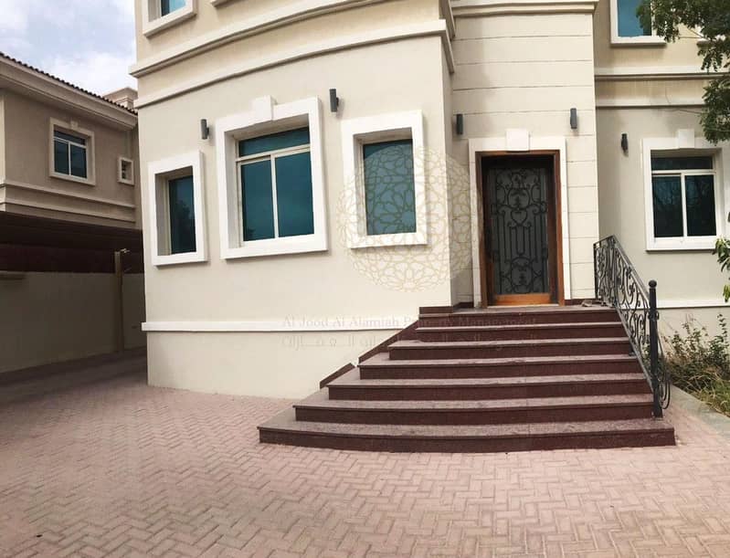 4 EXCELLENT FINISHING 5 BEDROOM SEMI INDEPENDENT CORNER VILLA WITH JACUZZI POOL AND DRIVER ROOM FOR RENT IN KHALIFA CITY A