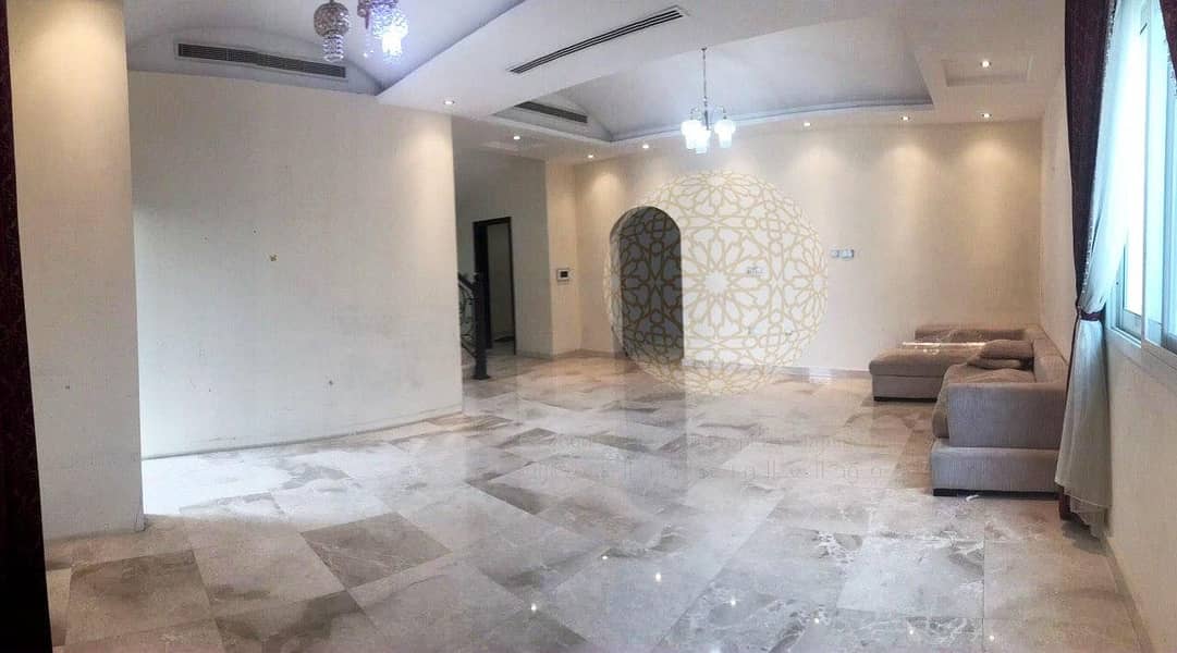 11 EXCELLENT FINISHING 5 BEDROOM SEMI INDEPENDENT CORNER VILLA WITH JACUZZI POOL AND DRIVER ROOM FOR RENT IN KHALIFA CITY A