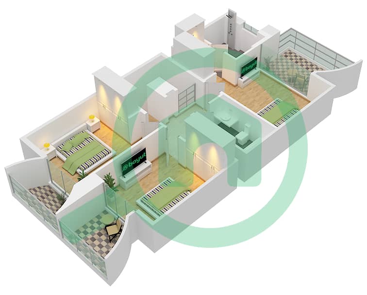 المخططات الطابقية لتصميم النموذج MODERN 5M تاون هاوس 3 غرف نوم - أنيا First Floor interactive3D