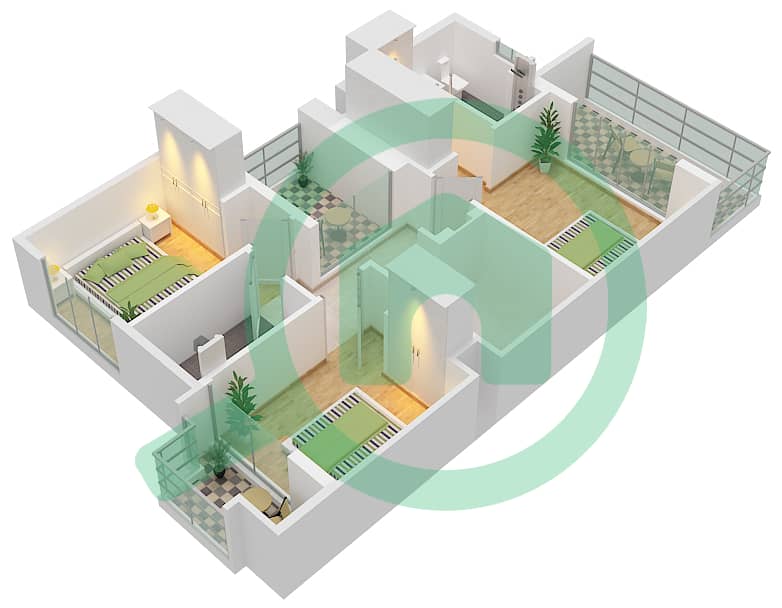 المخططات الطابقية لتصميم النموذج MODERN 1 تاون هاوس 4 غرف نوم - أنيا First Floor interactive3D
