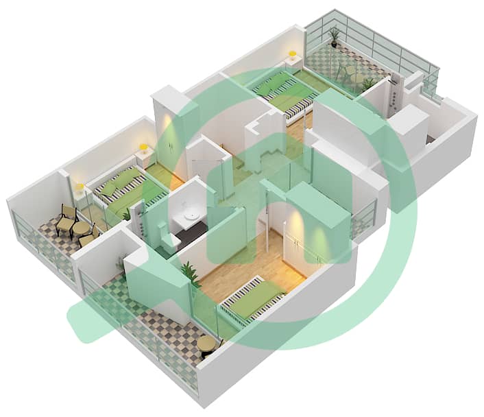 المخططات الطابقية لتصميم النموذج CONTEMPORARY 1M تاون هاوس 4 غرف نوم - أنيا First Floor interactive3D