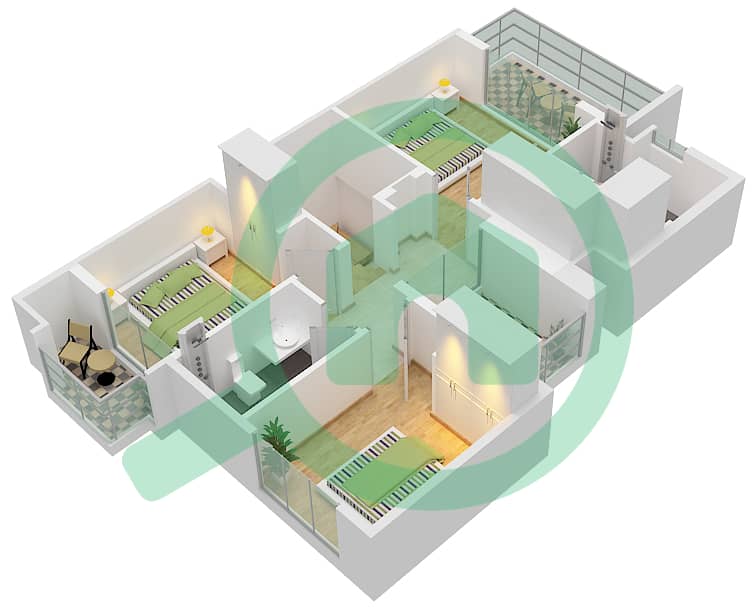 المخططات الطابقية لتصميم النموذج MODERN 1M تاون هاوس 4 غرف نوم - أنيا First Floor interactive3D