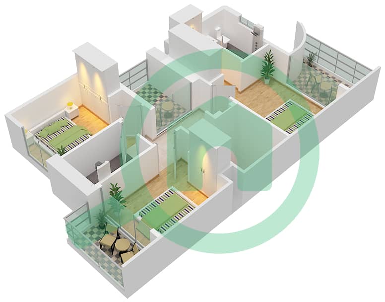 المخططات الطابقية لتصميم النموذج CLASSIC 1 تاون هاوس 4 غرف نوم - أنيا First Floor interactive3D