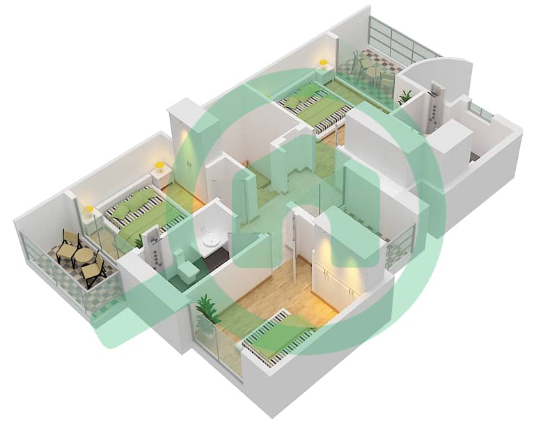 المخططات الطابقية لتصميم النموذج CLASSIC 1M تاون هاوس 4 غرف نوم - أنيا First Floor interactive3D