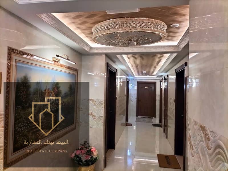 Apartment three rooms and a hall with a balcony, a large area, a master room, the first inhabitant, super deluxe finishing, in Al Jurf, near Ajman Cou