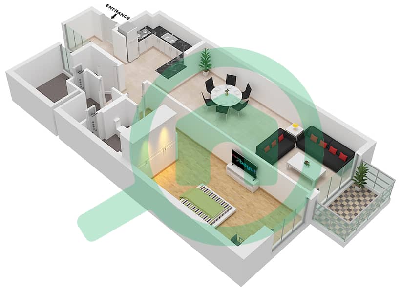 المخططات الطابقية لتصميم الوحدة 16 شقة 1 غرفة نوم - لا ريفييرا أزور Second Floor interactive3D