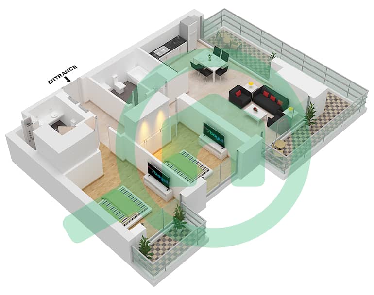Beach Isle Tower 2 - 2 Bedroom Apartment Type/unit 4A / UNIT-1-FLOOR-3,6,8 Floor plan interactive3D