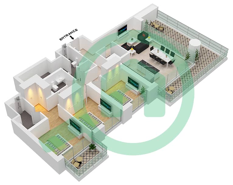 海滩岛 2 号大厦 - 3 卧室公寓类型／单位2A / UNIT-8-FLOOR-3,6,8戶型图 interactive3D