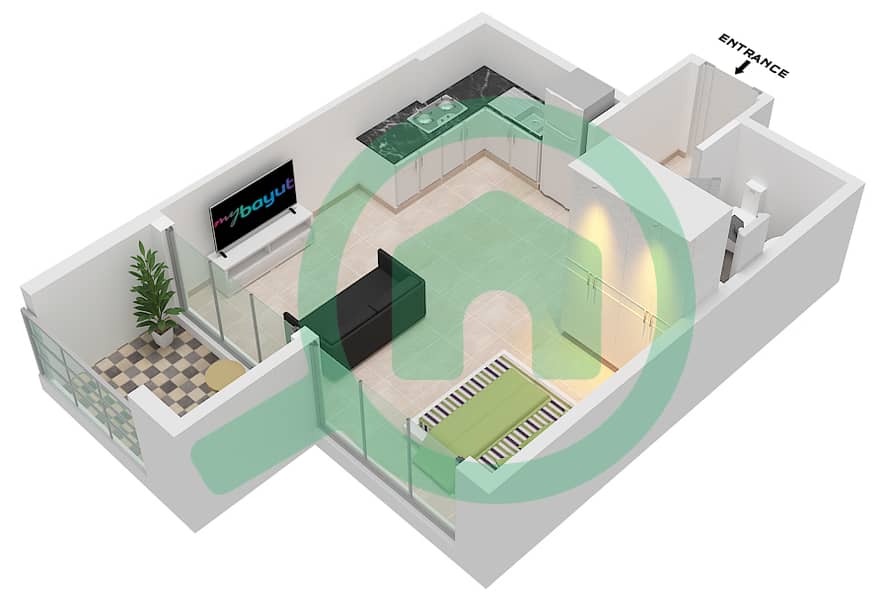 Хэвен - Апартамент Студия планировка Тип E-FLOOR 1-8 interactive3D