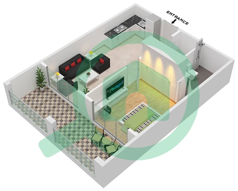 المخططات الطابقية لتصميم النموذج B شقة 1 غرفة نوم - فينسيتور دولتشي فيتا interactive3D
