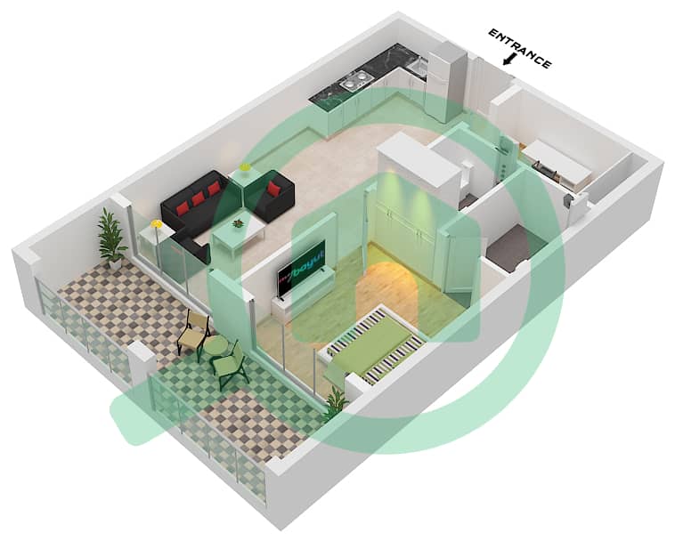 المخططات الطابقية لتصميم النموذج C شقة 1 غرفة نوم - فينسيتور دولتشي فيتا interactive3D