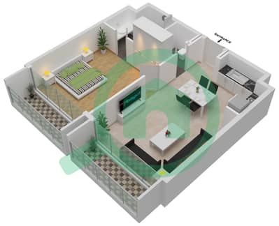 Nasaq - 1 Bedroom Apartment Type A-1,FLOOR 2,4,6,8 Floor plan