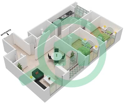 المخططات الطابقية لتصميم النموذج 9 SERIES / BLOCK-A شقة 2 غرفة نوم - أبراج غلفا