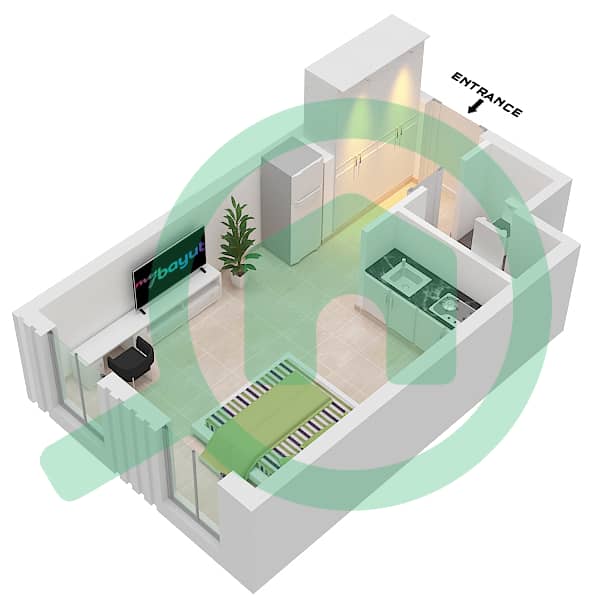 Насак - Апартамент Студия планировка Тип Q22 interactive3D