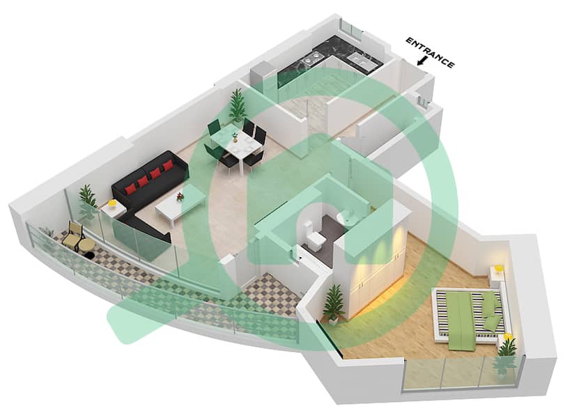 东方大厦 - 1 卧室公寓类型B戶型图 interactive3D