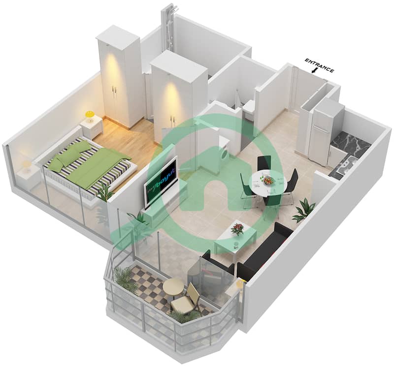谦恭海港大厦 - 1 卧室公寓类型PD-1A戶型图 Floor 1-2,3 interactive3D