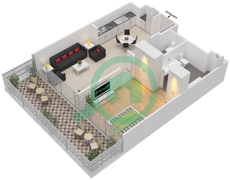Address Harbour Point - 1 Bedroom Apartment Type PD-1C Floor plan interactive3D