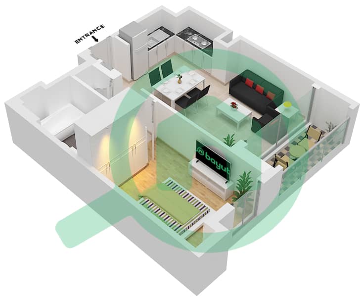 المخططات الطابقية لتصميم الوحدة 4 / FLOOR 2-25 شقة 1 غرفة نوم - فيدا رزيدنسز شاطئ الخور interactive3D
