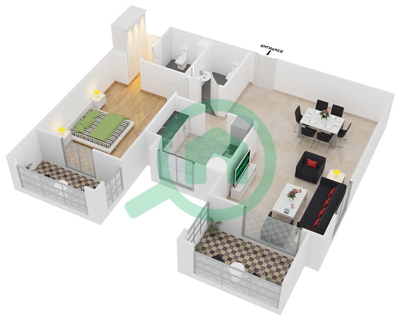 Азизи Фейруз - Апартамент 1 Спальня планировка Тип/мера 2A UNIT 06/FLOOR 2 Floor 2 interactive3D