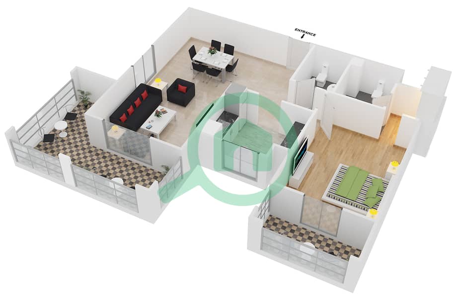 Azizi Feirouz - 1 Bedroom Apartment Type/unit 3A UNIT 07/FLOOR 3 - 11 Floor plan Floor 3 - 11 interactive3D