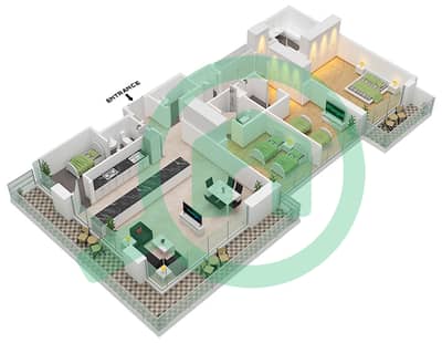 المخططات الطابقية لتصميم الوحدة 02 / FLOOR 6TH-13TH شقة 3 غرف نوم - برج أورب