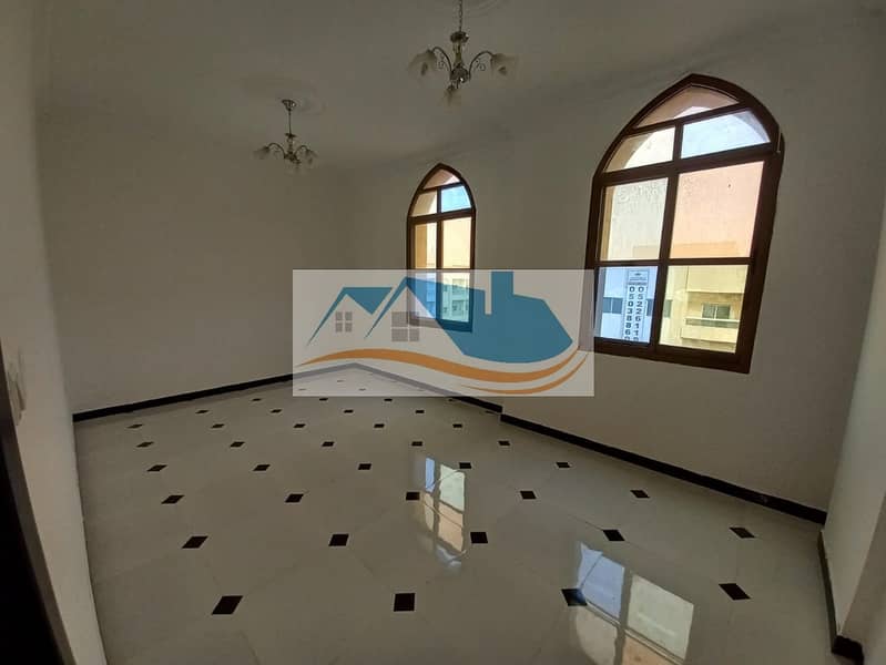For rent in Ajman, an apartment, a room, a hall, 2 bathrooms, the first inhabitant, a very large area, in Al-Rawdah, on Sheikh Amaler Street, super de