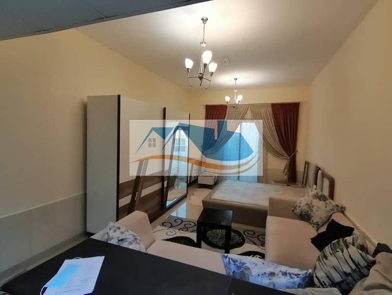 New furnished studio All bills include electricity, water, sewage and internet Al Nuaimiya Towers C Balcony overlooking the main street Easy exit to D