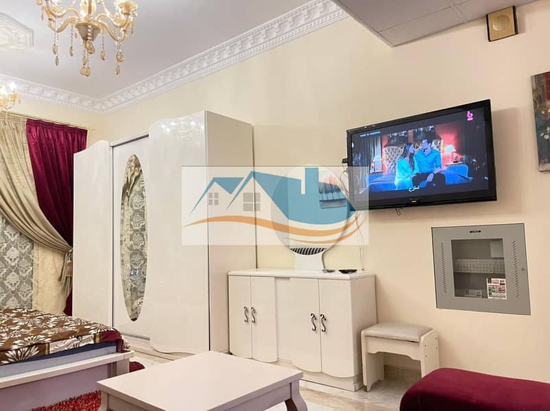 For rent in Ajman studio with balcony furnished new furniture in new, the first inhabitant of the cliff opposite the court, close to Etisalat, a very